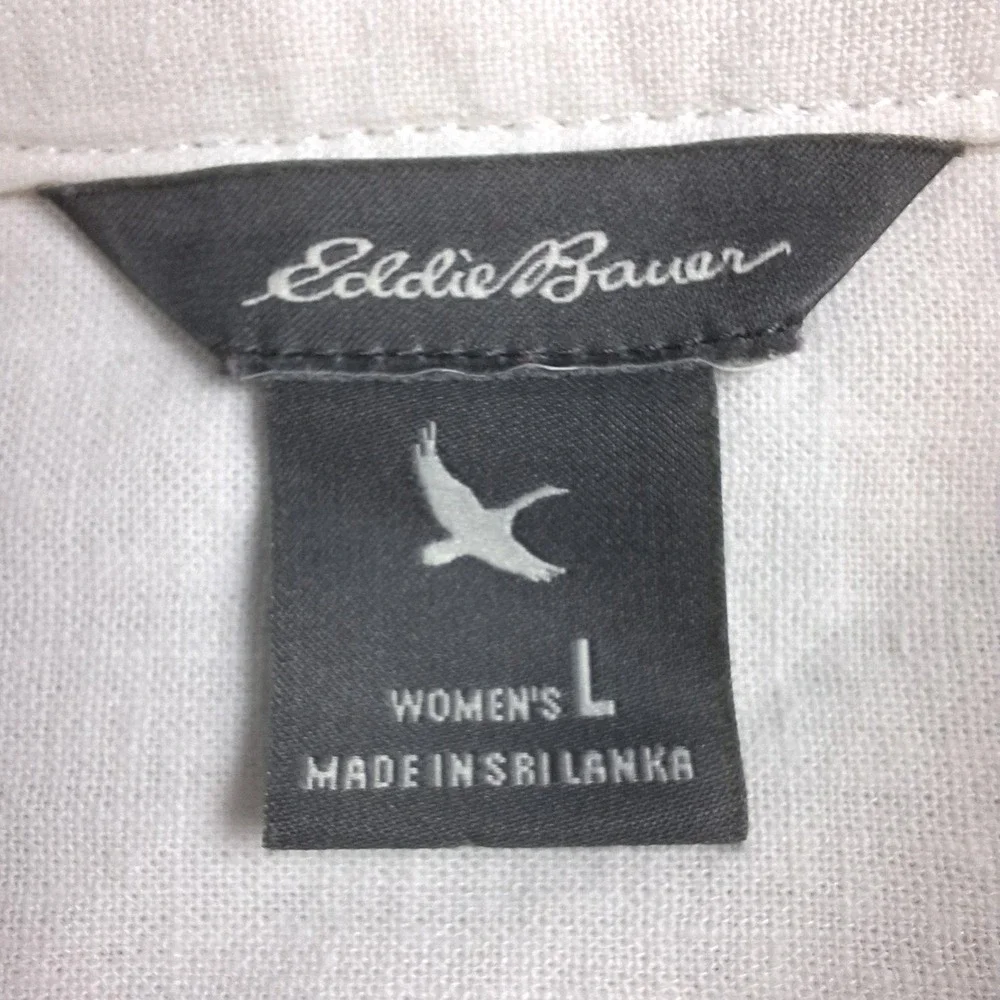 Eddie Bauer Shirt Womens Large Off White Linen Blend‎ Button Up Long Sleeve 0316